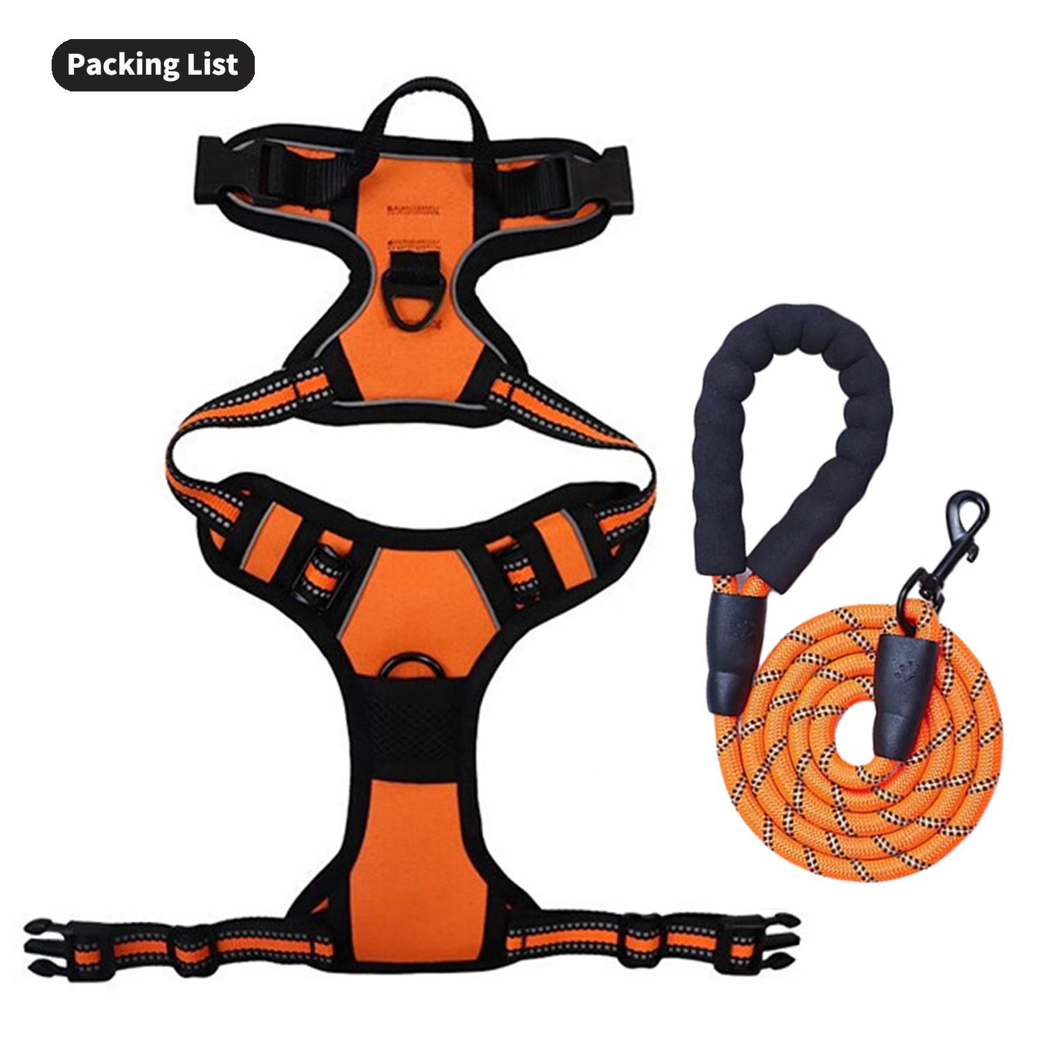 

Прочный поводок для собак 150 см/5 футов для маленьких, больших и средних собак, веревочный поводок с жилетом и светоотражающими полосками XL (Neck 48cm-75cm) оранжевый