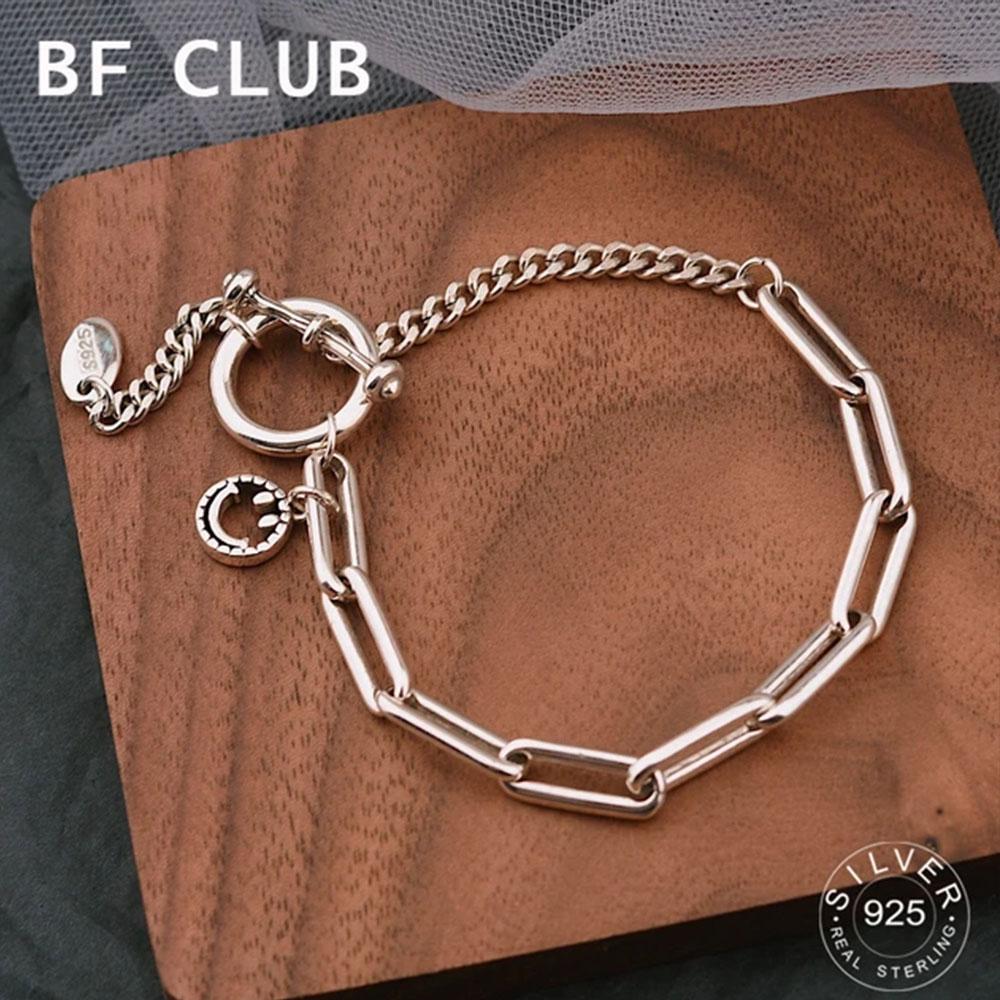 

BFCLUB Silver Color Hiphop Thick Bracelet for Women Men Simple Fashion Vintage Handmade Hasp Bracelet Birthday Gift