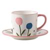 Creative Hand-Painted Tulip Ceramic Cup And Saucer Set Cute Office Mug Coffee Cup Water Cup Afternoon Tea Cup