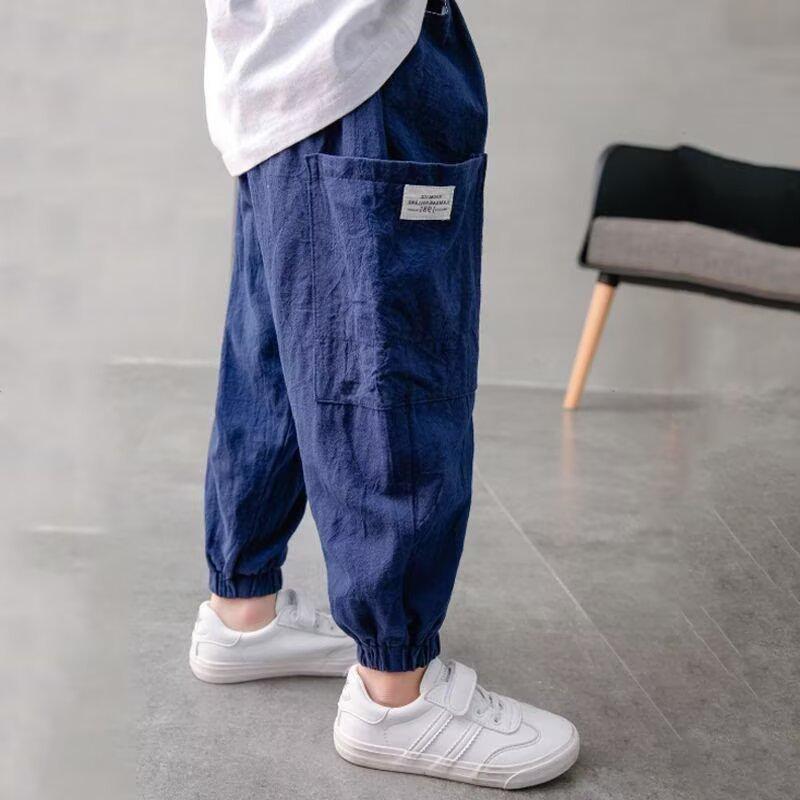 

Boys Summer Cotton Linen Retro Mosquito-Proof Loose Casual Pants 130 чорний