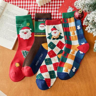 Trendige europäische & amerikanische Cartoon-Weihnachtsmann-Mittelrohrsocken – Rote Baumwoll-Weihnachtssocken für Männer & Frauen