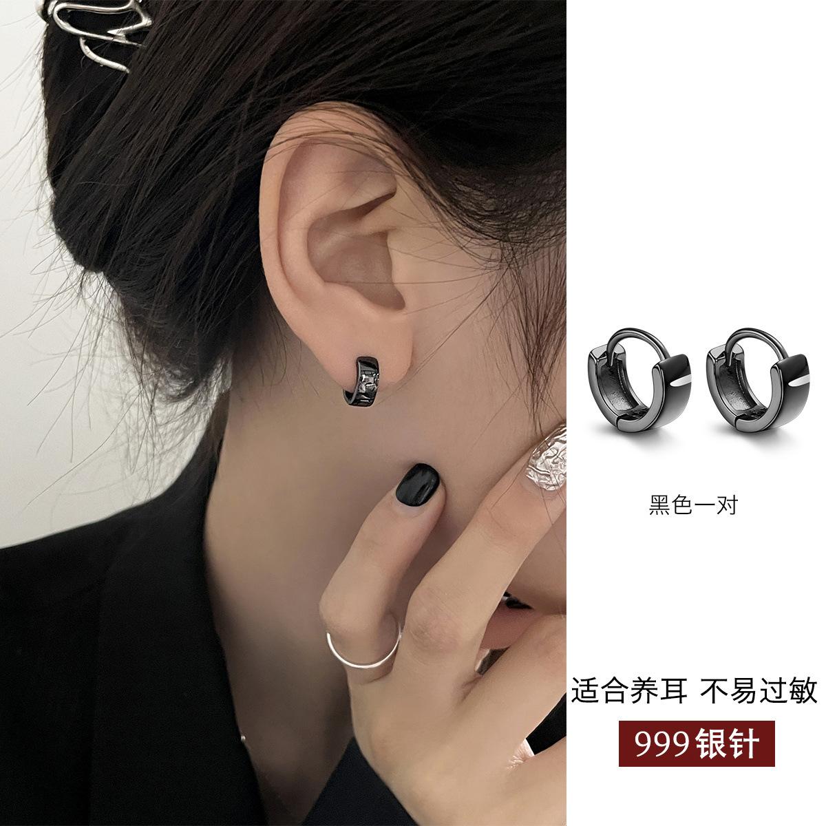

999 Срібна пряжка для вух із голкою Розширений дизайн Невеликий Простий Персоналізований вушний кільце Універсальний Щоденна Нова мода 999 silver needle
