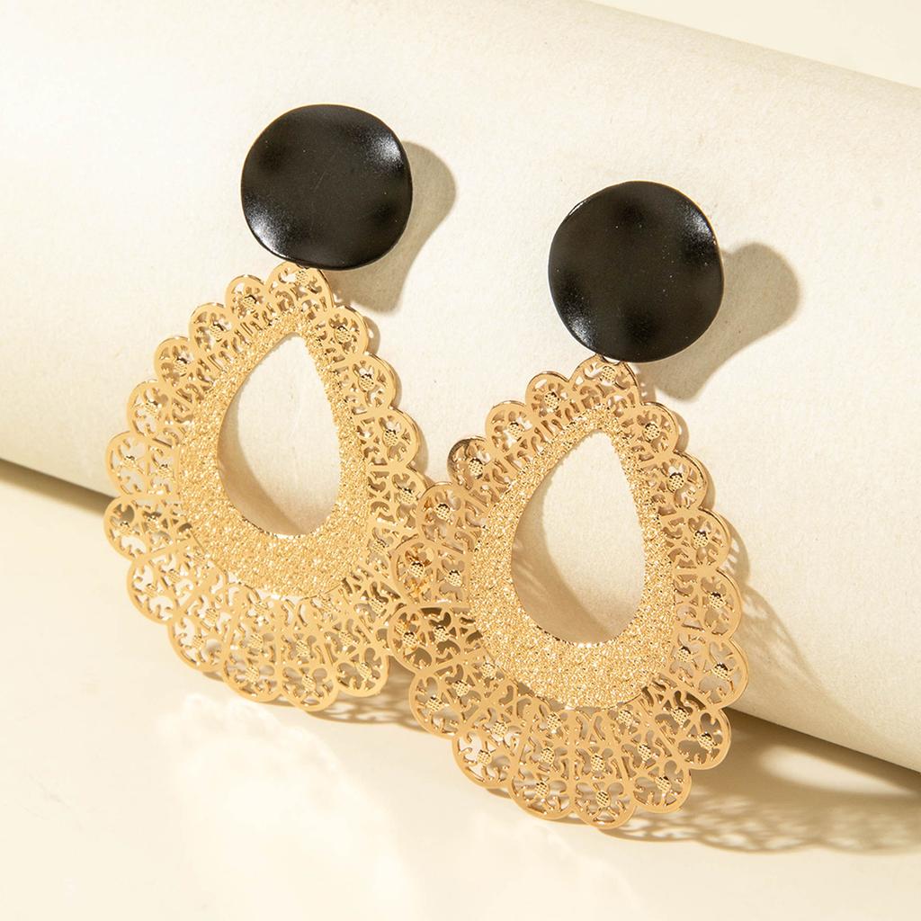Fashion Hollow Metal Statement Earrings Large Teardrop Filigree Design Lightweight Dangle Earrings for Women and Girls