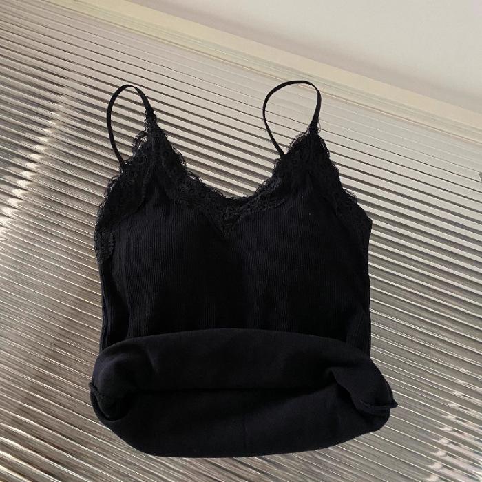 Women's V-Neck Camisole with Lace and Chest Pad – Summer 2024 Style