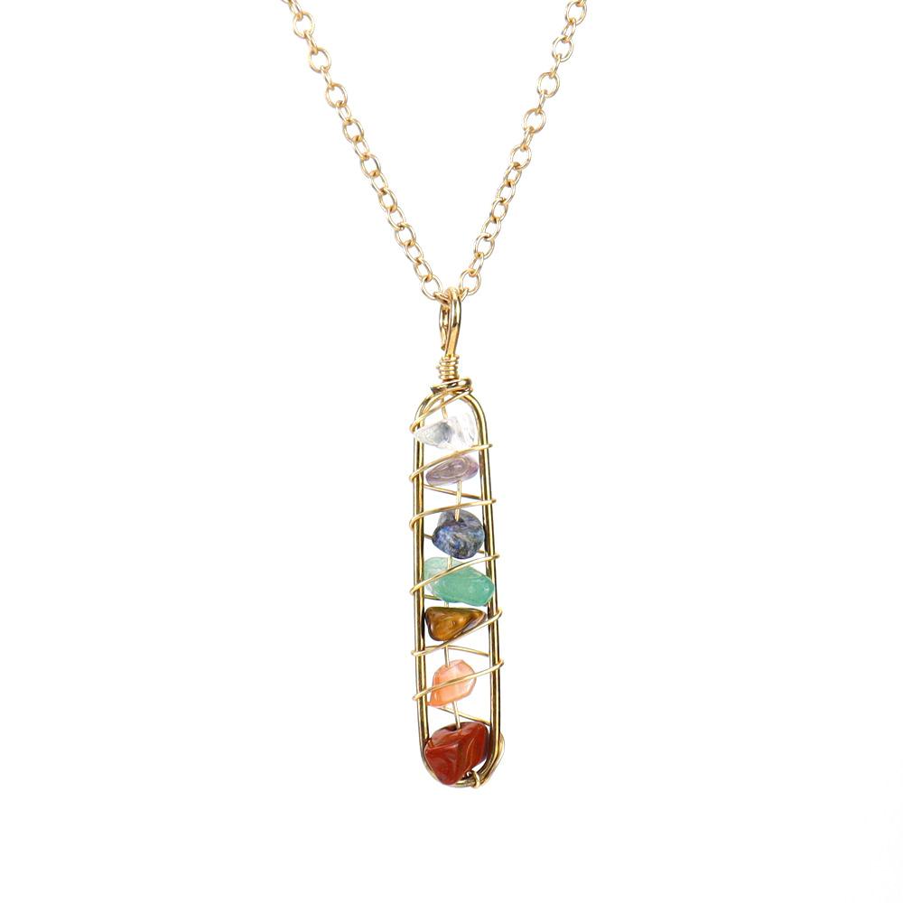 Gold Hand-Wound Colorful Crystal Gravel U-Shaped Pendant Necklace N124