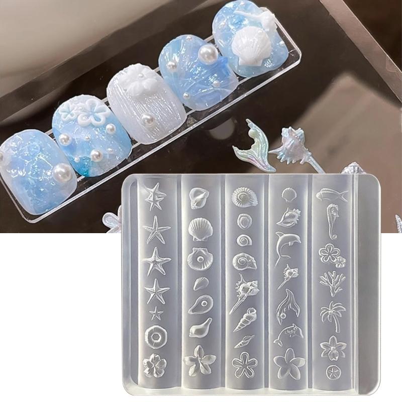 Accessoire Moule Silicone pour Nail Art Moule Décoratif pour Ongles Série Marine Texture Silicone Parfait pour Divers Types d'Ongles