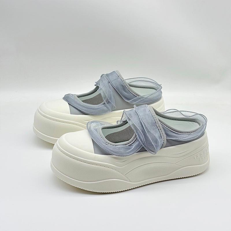 Thick bottom heightening bag head half slippers women's 2025 summer new Velcro mesh breathable casual Mary Jane sandals