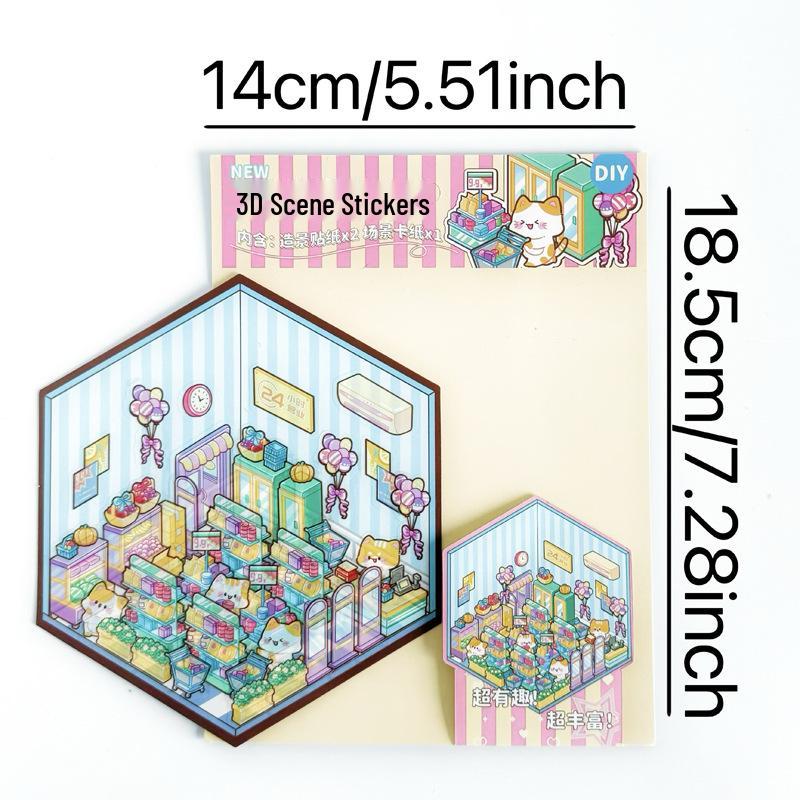 Handmade 3D Layered Children's Scenery Stickers for Bullet Journals
