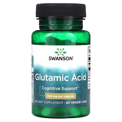 Swanson, Kyselina glutamová, 500 mg, 60 rostlinných kapslí
