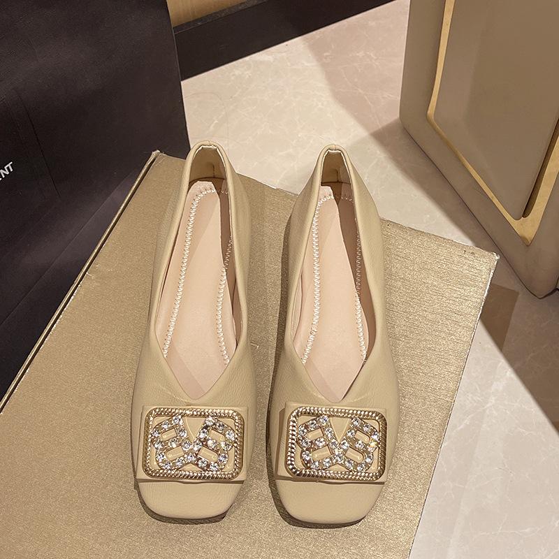 Doudou Shoes Women's 2025 Spring and Autumn New Shallow Mouth Square Head Single Shoes Soft Sole Versatile French Work Shoes Gentle Flat Shoes