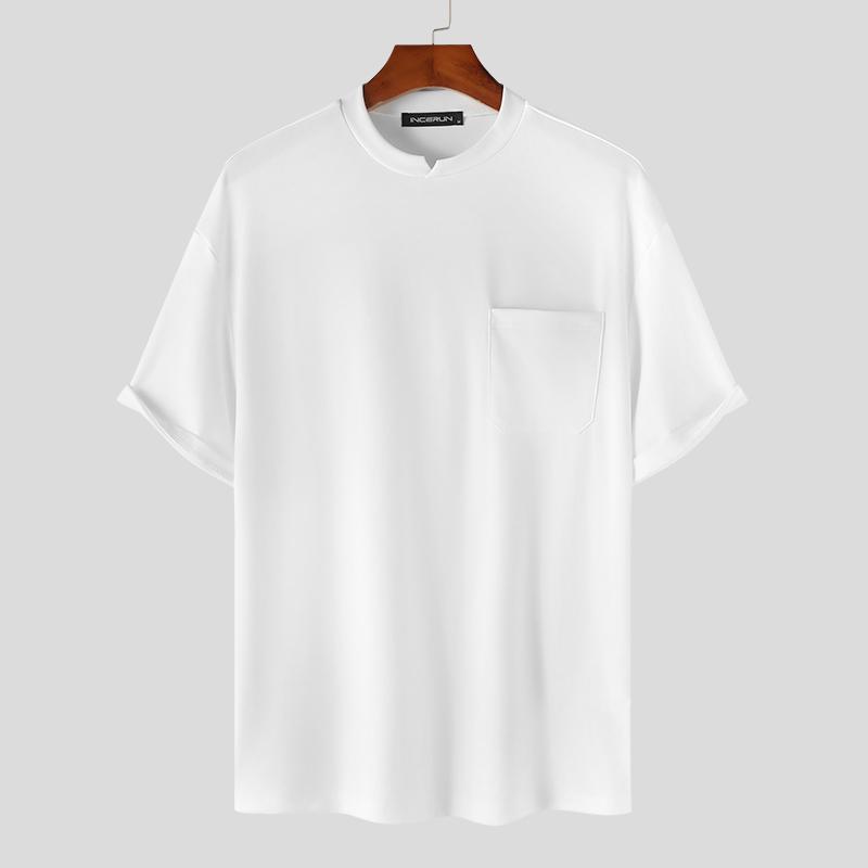 

INCERUN Летние мужские однотонные топы с круглым вырезом и короткими рукавами S белый