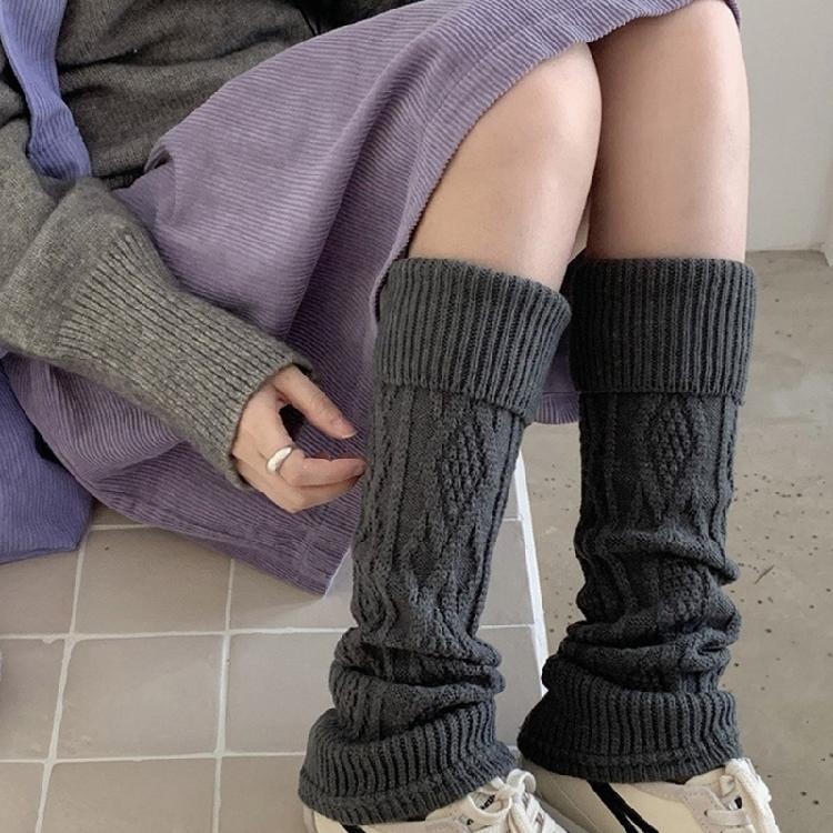 Korean Turn Cuff Leg Warmers for Women Cable Knit Stretchy Footless Socks Students Solid Color Boot Covers Streetwear