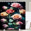 1 Pcs Painted Rose Flower Waterproof Shower Curtain, Colorful and Gorgeous Flowers Bathroom Decoration Curtain, with Hooks