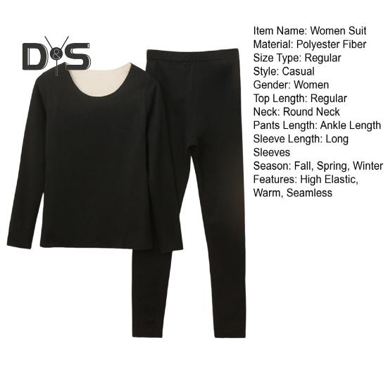 2 Teile/Satz Winter Thermo-Unterwäsche-Set für Damen, Rundhalsausschnitt, nahtlos, langärmlig, warm, Slim Fit, hochelastisch, Pyjama-Set für kaltes Wetter, Homewear, Nachtwäsche
