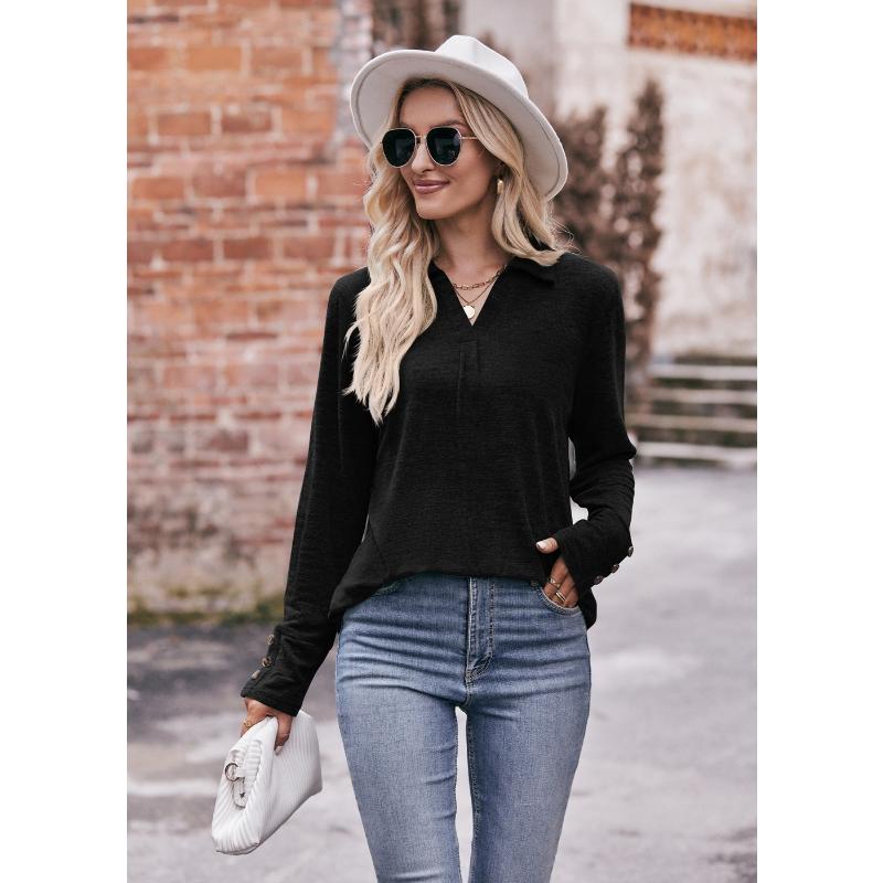Bluză de damă de primăvară și toamnă Cămașă de polo casual Top cu mânecă lungă