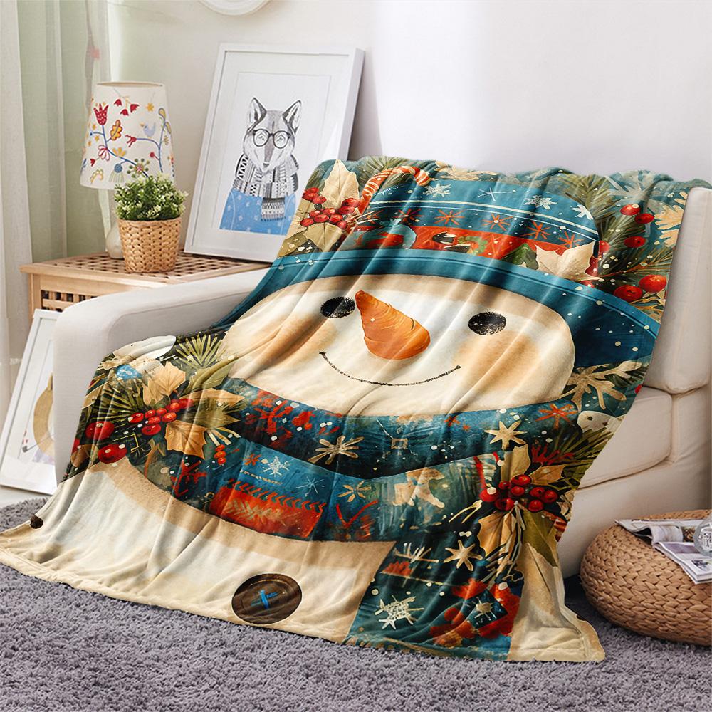Snowman Print Flannel Blanket, High Quality Comfortable for All Seasons, Home Decor, Warmth and Comfort, Perfect for Christmas Gifts