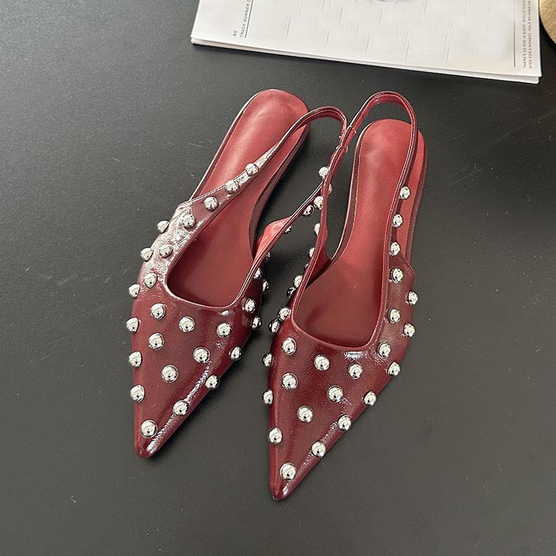 Fashion 2025 New Fashion Metal Rivet Women Flats Sandals Shoes Slides Female Shallow Footwear Pointed Toe Ladies Sandals Slip On Shoes