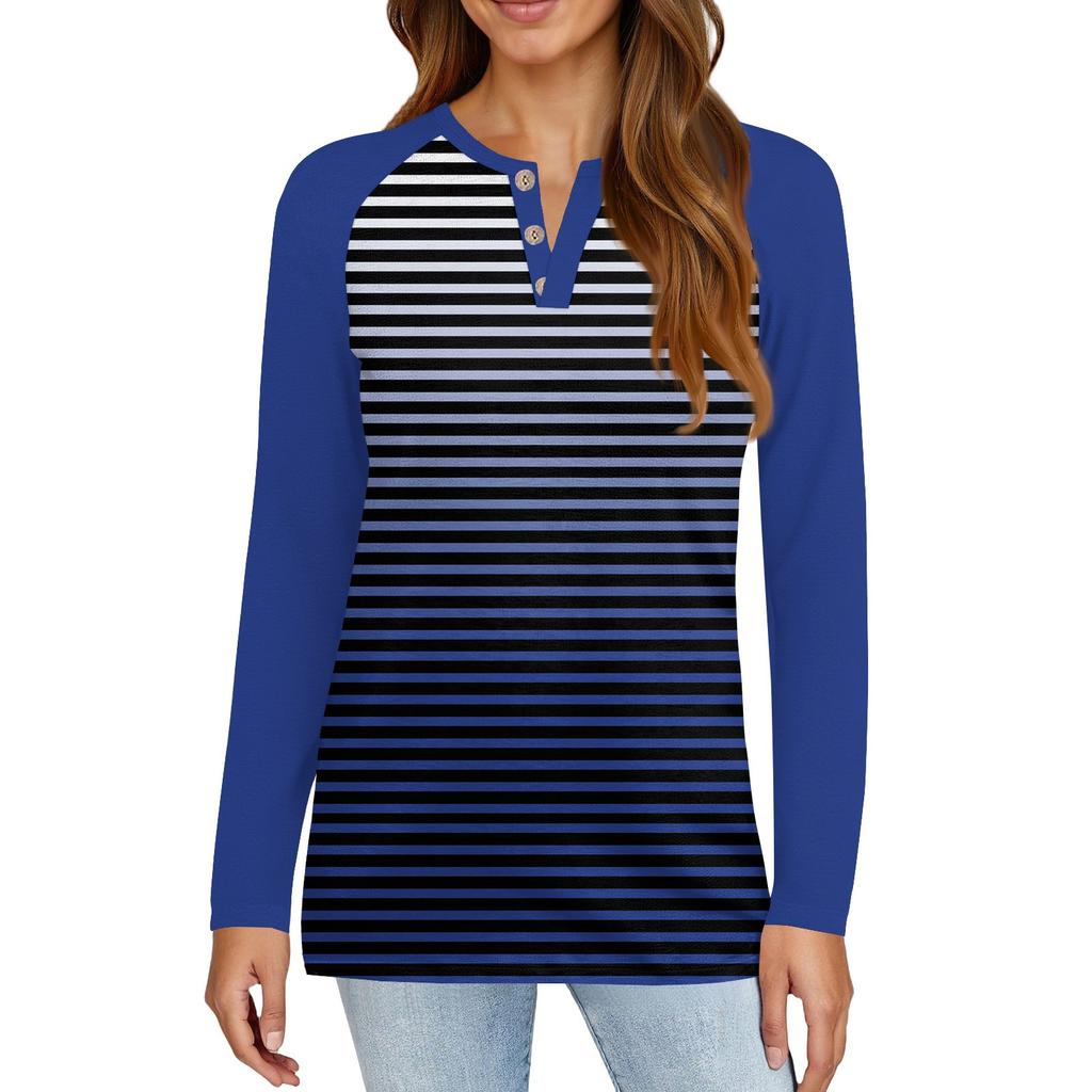 Women's T Shirt Print Button Long Sleeve Daily Weekend Fashion Basic V- Neck Regular Top