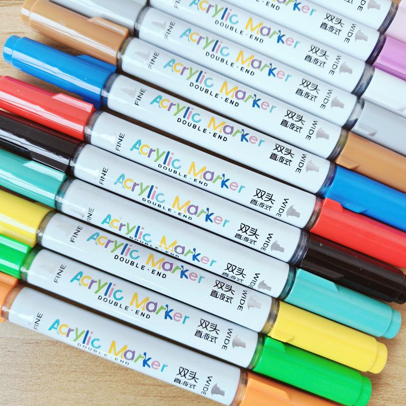 12-Color Double-Ended Acrylic Markers - Large Capacity Multi-Use Brush for Student DIY Painting