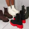 Damen Flyknit Stiefel mit Sockenbündchen in Übergröße: Herbst Martin Stil, Atmungsaktive Bonbonfarben, Plateau Dicke Sohle, Kurze Stiefel