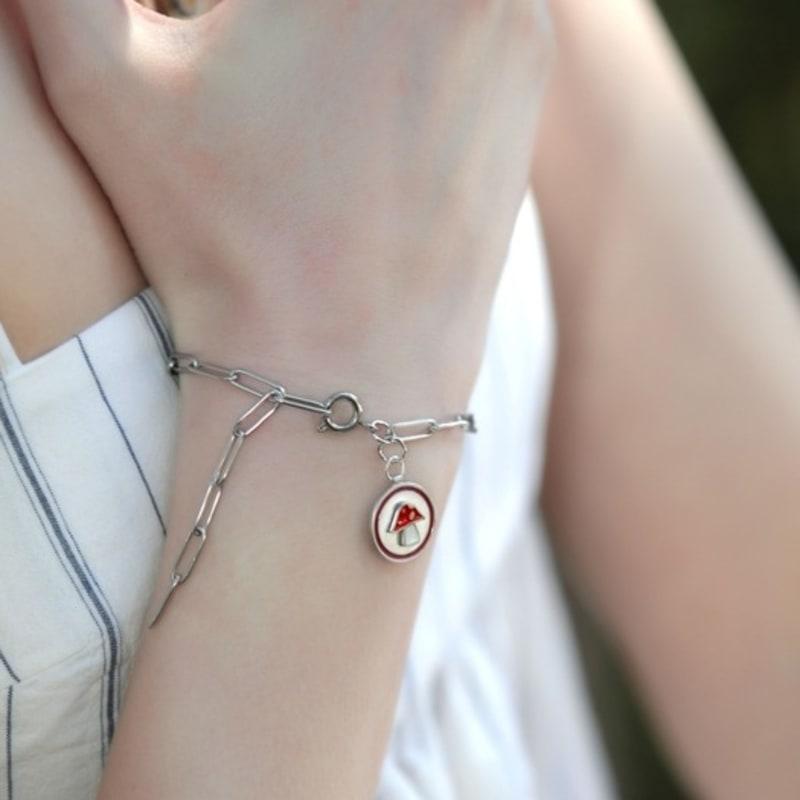 BONBEAU Rainbow Mushroom Color Coin Clip Chain Bracelet Rainbow Mushroom Epoxy Surgical Chain Bracelet