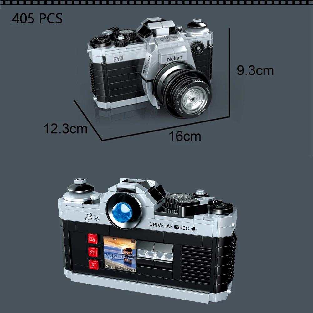 KNEW BUILT Retro digitální fotoaparát Model Mini cihlové hračky pro chlapce Dospělí Montáž Designové stavebnice Klasická sběratelská kamera