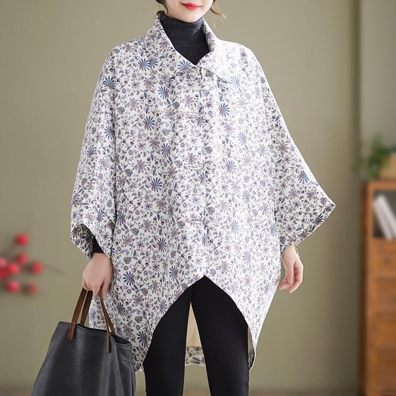 

Осень-зима Хлопковая подкладка свободного покроя Винтажная цветочная верхняя одежда женская повседневная свободная куртка Пальто белый