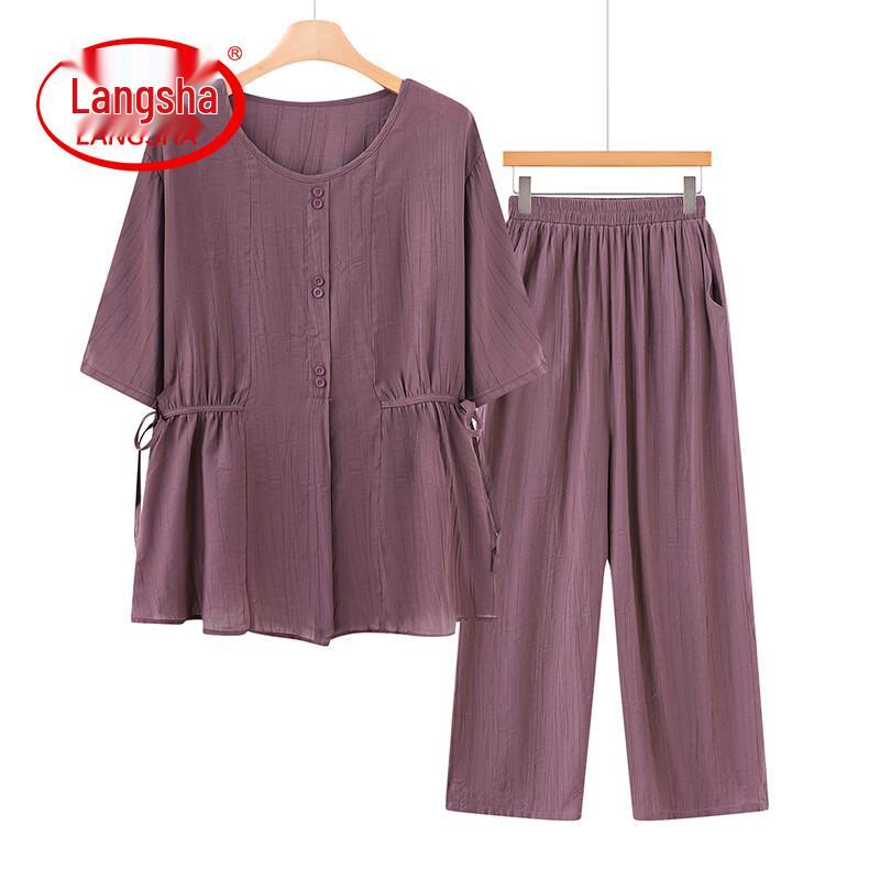Langsha Women s Plus Size Cotton Linen Summer Two-Piece Set 4XL