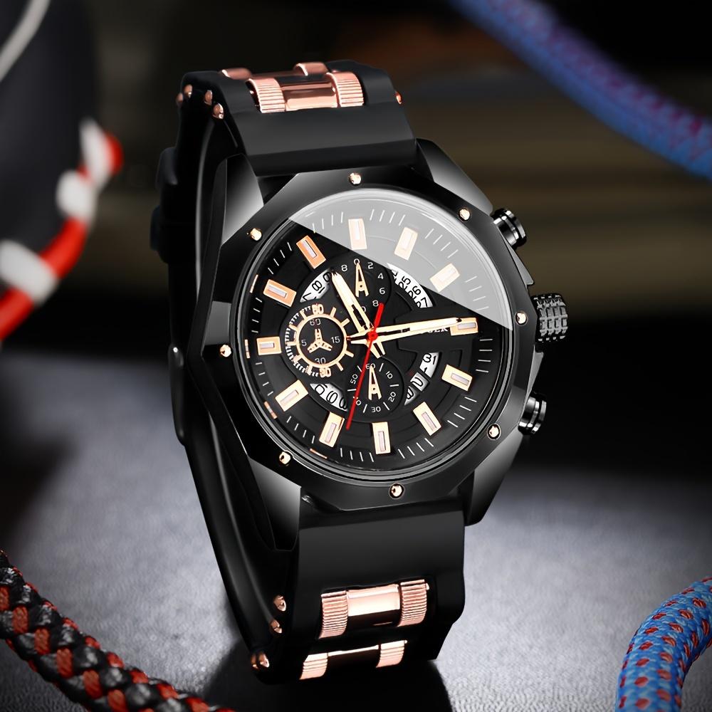 1 Stück Herren Sport Quarzuhr Großes Zifferblatt Armbanduhr Silikonarmband Datum Männlich Business Casual Uhr Geschenk