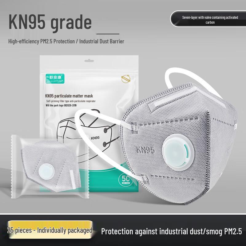 Zhiankang KN95 Valved Activated Carbon Respirator Mask, 25-Pack One Size