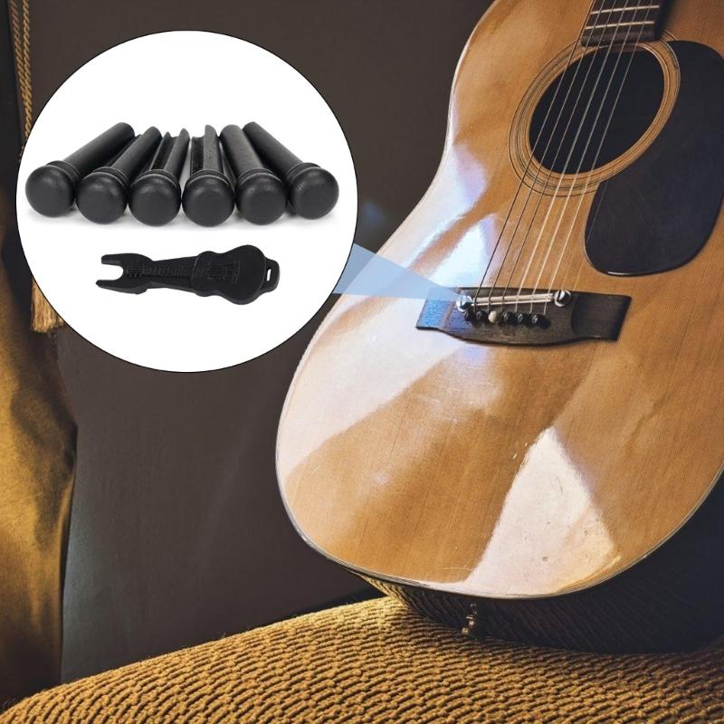 Acoustic Guitar Bridge Pins with Bridge Pin Puller Remover Ebony Acoustic Guitar Bridge Pins Pegs String Nail Remover
