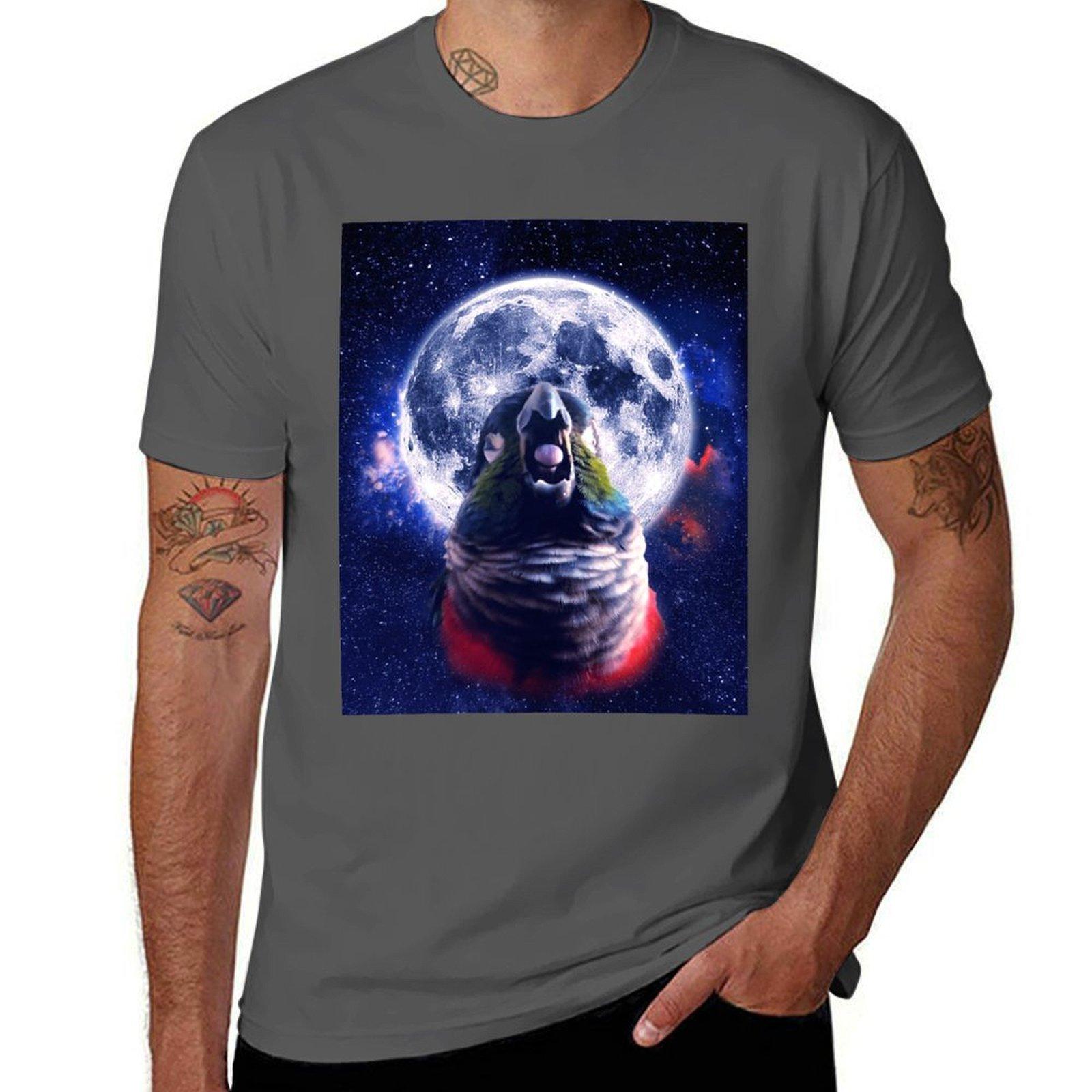 

Conure howling at the moon TShirt Sports Casual Short Sleeve Cotton Tee 4XL