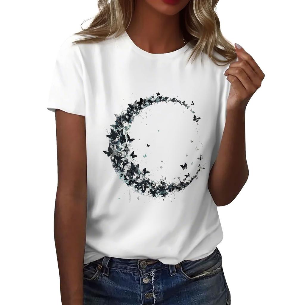 Dámské tričko s kulatým výstřihem pro volný čas s potiskem a krátkým rukávem