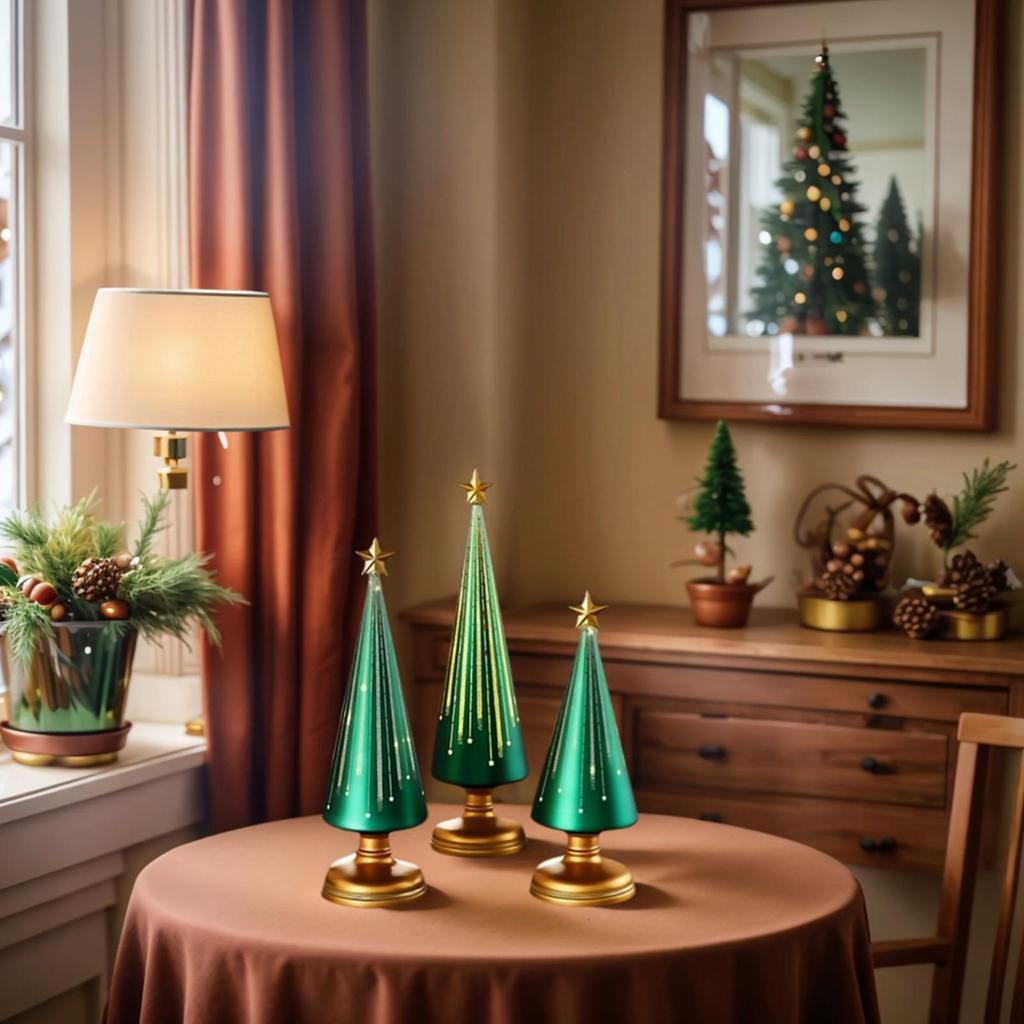 Table Top Christmas Tree 3 Pieces Christmas Figurines Resin Star Topper Tree Figurine For Indoor Winter Holiday Party Room