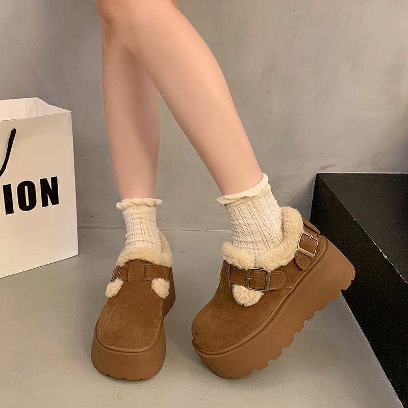 Fashion APHIXTA Platform Winter Plush Snow Boots Woman 8cm Thick Sole Shoes Women Warm Ankle Boots Buckle Women's Boots Size 35-40