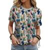 Maglietta Moda da Donna con Fantasia Floreale ad Olio Moda Manica Corta Girocollo Maglietta a Manica Corta Top Maglietta Casual a Manica Corta