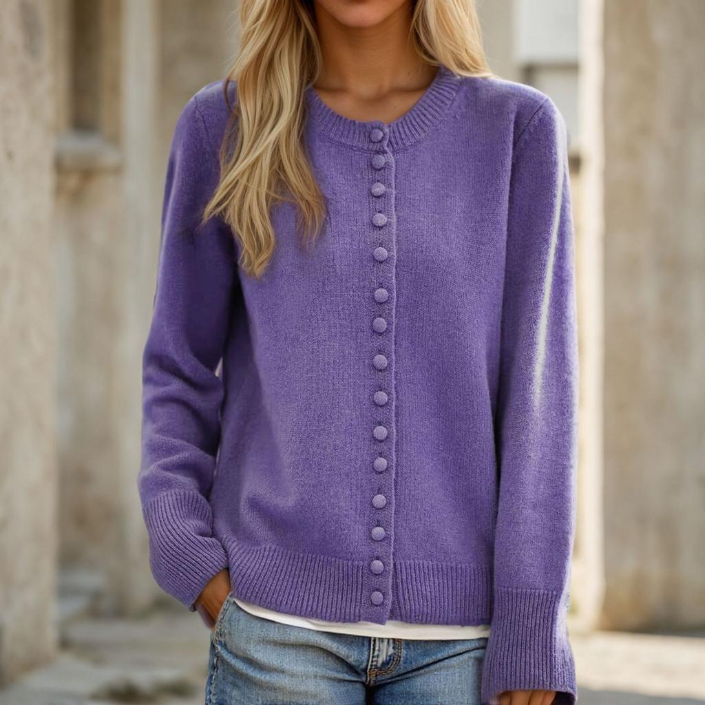 2026 Fall/Winter New Women's Round Neck Solid Color Long Sleeve Knit Sweater Coat