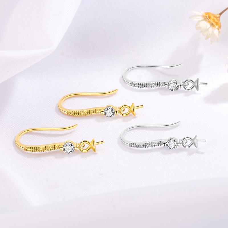 S925 Silver Pearl Earrings: Empty Setting Ear Wire, Hoop, Hook, Stud, Pendant, and Bottom Setting.