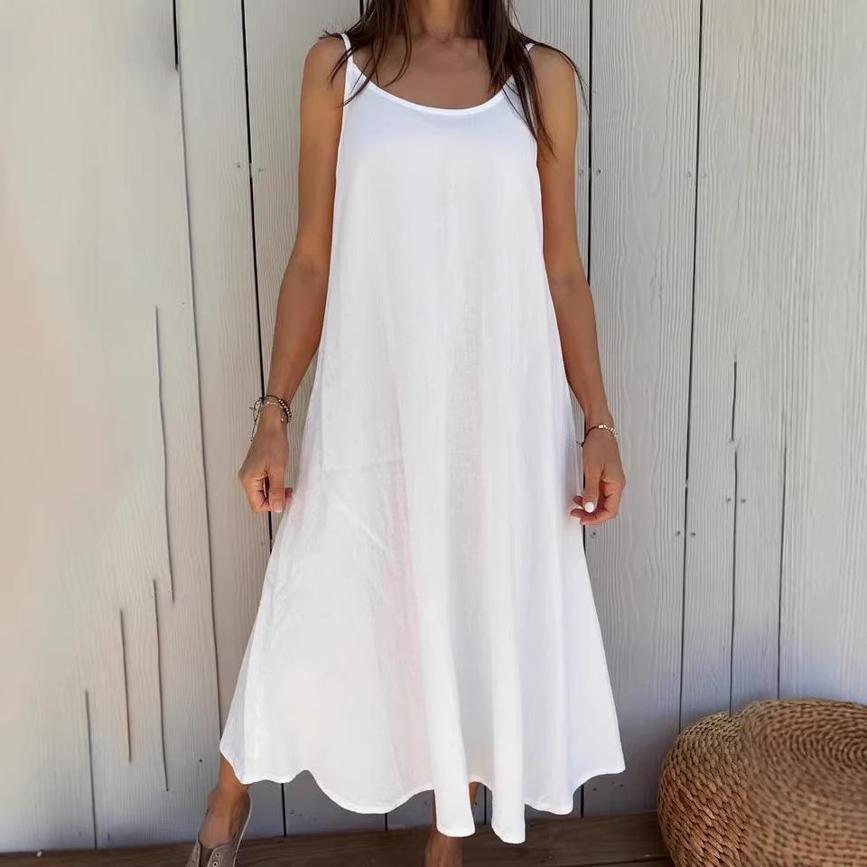 European Summer 2026 Women's Cotton Linen Strappy Dress