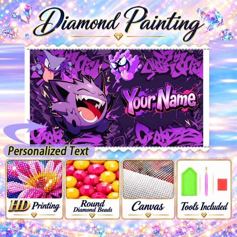Personalized Gengar Diamond Art Custom Name 5D Diamond Painting Full Drill DIY Craft