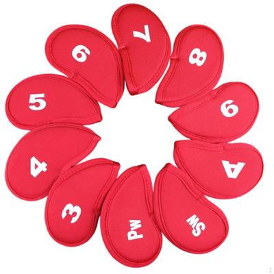 10 Pieces 10Unit Golf Headcover Set Thick Padding Iron Scratch Protection Red