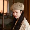 New Autumn and Winter Hat for Women with High end Button Beret Autumn and Winter Face Show Little Painter Hat for Literary Retro Bud Hat