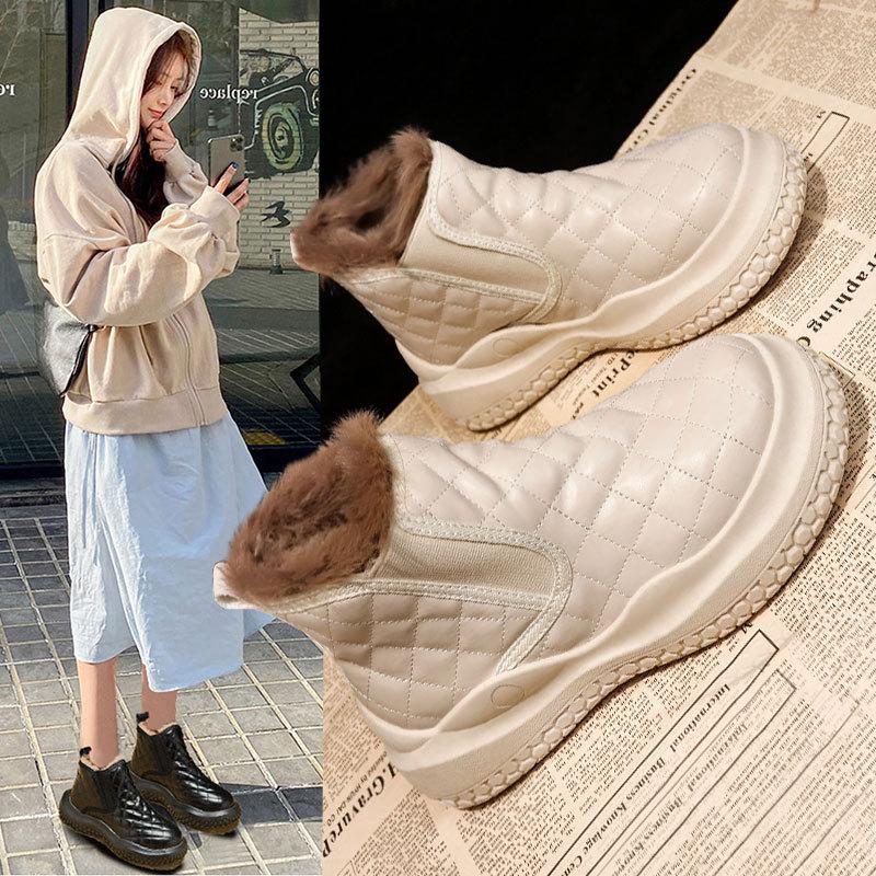 Snow Boots Women's New Winter Velvet Thickened Martin Boots Short Boots Women's Shoes Versatile Heightening Platform Cotton Shoes