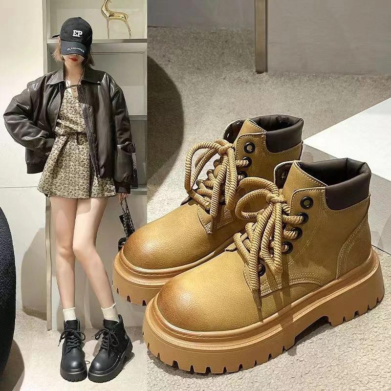 Retro Work Shoes Autumn Winter Thick Bottom High Top Non Slip Warm Casual Boots Leather Lace-up Big Head Tooling Boots