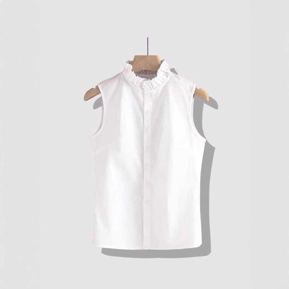Dámský top bez rukávů s volánky a stojáčkem - Všestranná francouzská vrstvená vesta na jaro/léto