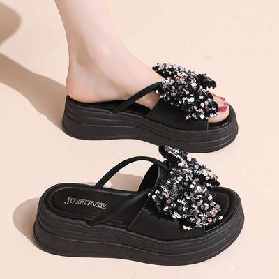 Super Fire with Skirt Platform Slippers Women's Summer Wear 2025 New Bow Sequins High-end Sandals