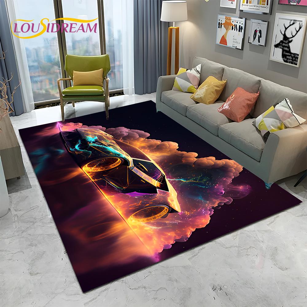 HD Concept Car 3D Future Sports Car Cartoon Carpet Rug for Home Living Room Bedroom Sofa Doormat Decor,kids Non-slip Floor Mat