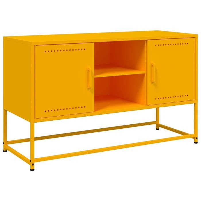VidaXL Meuble TV jaune moutarde 100,5x39x60,5 cm acier, support TV, buffet TV, meuble multimédia, banc TV, armoire hifi, 846515