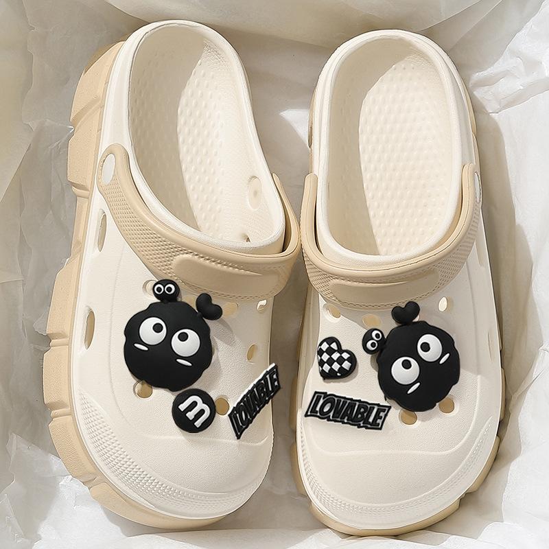 Cute hole shoes women's summer wear cartoon non-slip bag head platform EVA beach going out DIY slippers