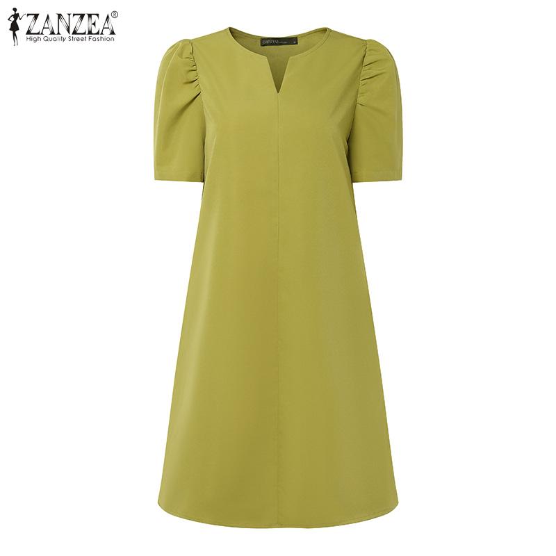 ZANZEA Abito estivo casual da donna con scollo a V e maniche corte, tinta unita